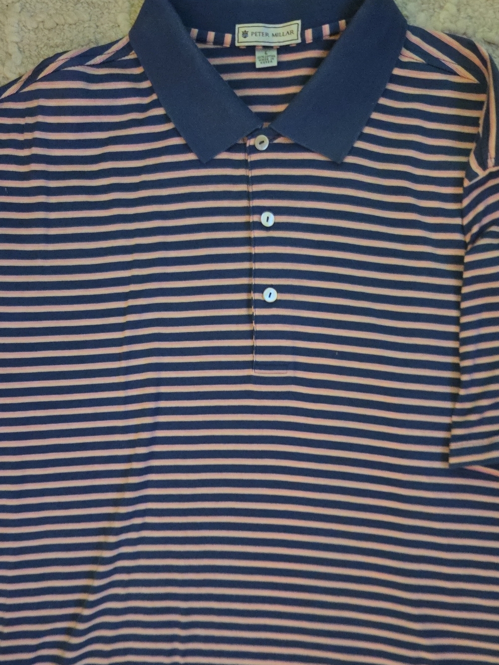 Peter Millar Mens Large Pinehurst Resort Golf Polo Shirt Striped Short Sleeve L